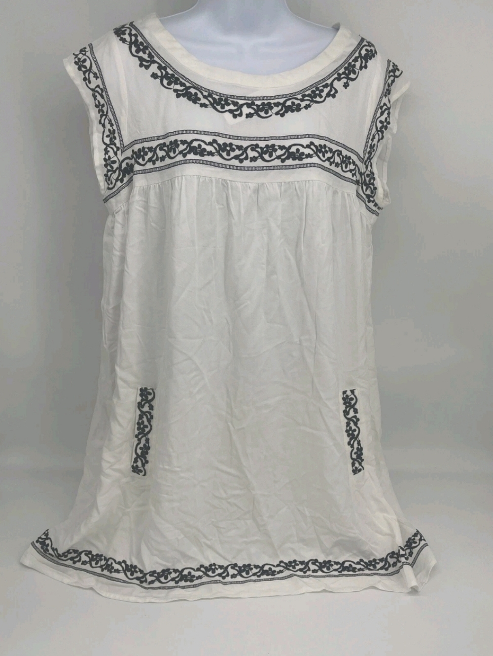 BB Dakota Embroidered Babydoll Shift Mini Dress White Women's Small
